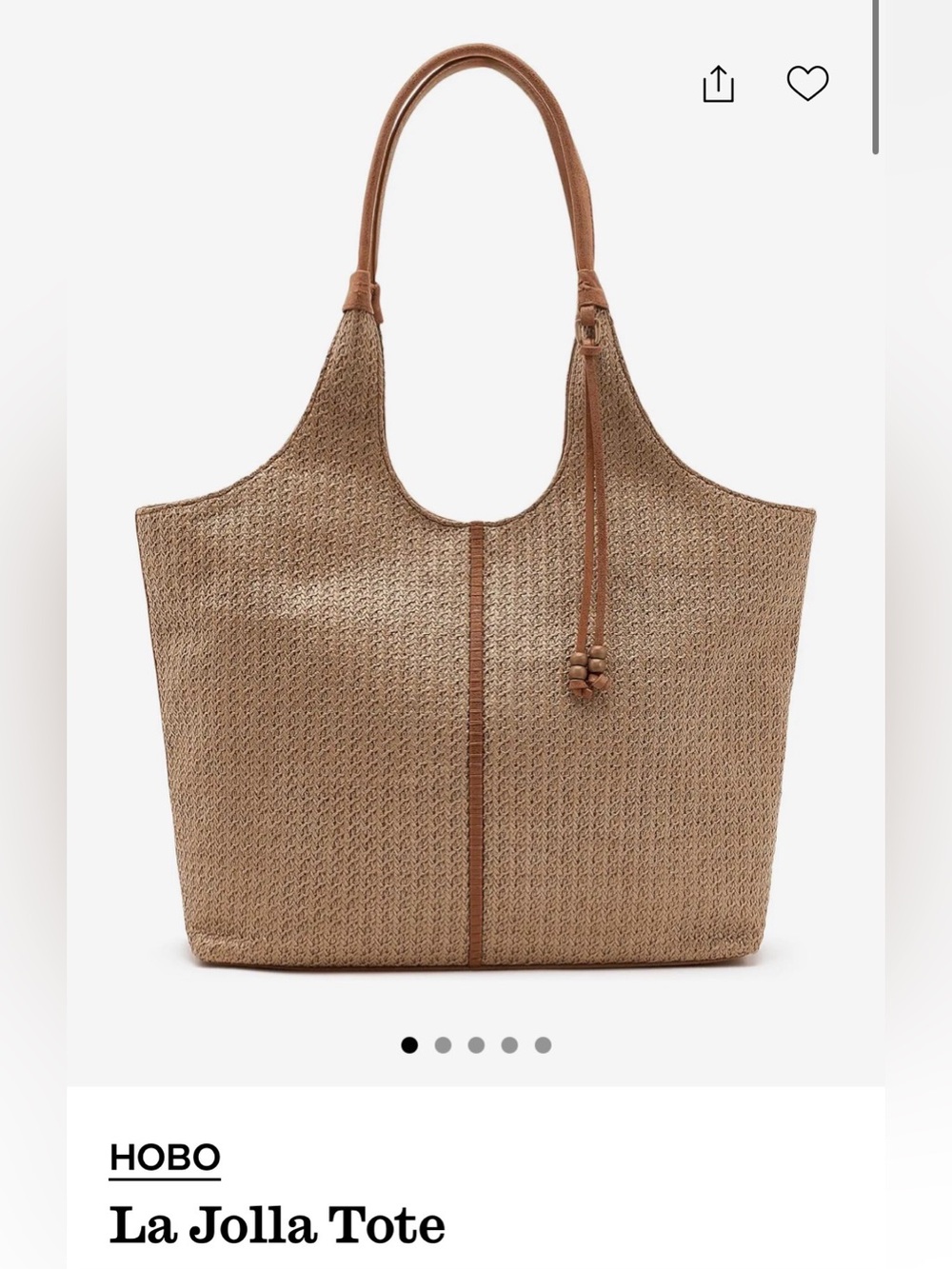 HOBO Woven La Jolla Tote in Natural Tan and Brown Leather